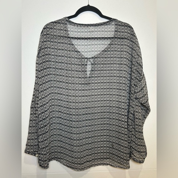 Black and White Patterned Women's Sheer Long Sleeve Top. Whimsigoth. - Picture 2 of 6